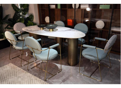 Sala da pranzo Designer Tavolo da pranzo ovale bianco Tavoli di lusso in acciaio inossidabile Tavolo