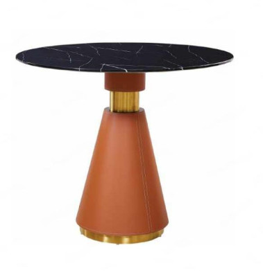 Tavolo rotondo in acciaio nero di stile moderno e lusso.