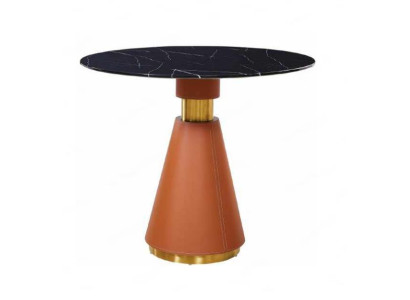 Tavolo rotondo in acciaio nero di stile moderno e lusso.