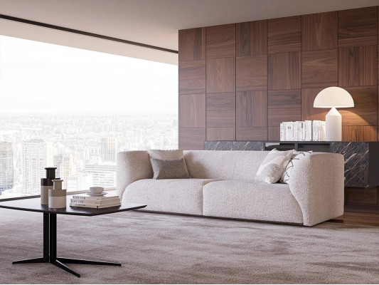 Divano imbottito a quattro posti per soggiorno, moderno, design nuovo, arredamento.
