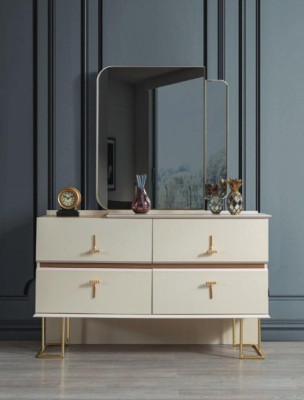 Set camera da letto Comò Specchio elegante Mobili di lusso moderni Nuovo 2 pezzi