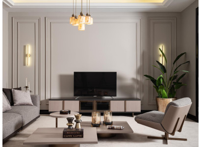 Soggiorno Set poltrona RTV mobiletto TV Tavolini da caffè Legno Beige 6 pezzi