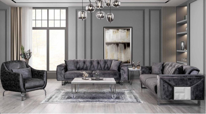 Divano 3+3+1 posti Tavolino tavolino moderno nero completamente nuovo