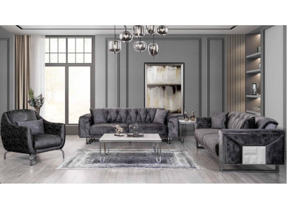 Divano 3+3+1 posti Tavolino tavolino moderno nero completamente nuovo