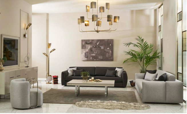 Sofà in tessuto, divano completo, divani imbottiti grigi, set di 4 pezzi, nuovo.