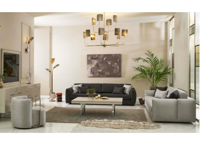 Divano Componibile Set completo di divani in tessuto Grigio 3 pezzi nuovo