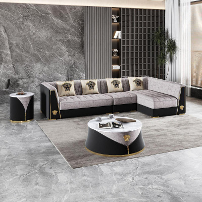 Gruppo salotto grigio per il soggiorno divano angolare tavolino da caffè tavolino in acciaio inossidabile