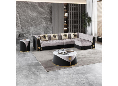 Gruppo salotto grigio per il soggiorno divano angolare tavolino da caffè tavolino in acciaio inossidabile