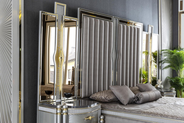 Letto grigio bello design di lusso per camera da letto doppio mobili