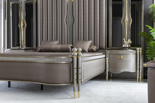 Letto grigio bello design di lusso per camera da letto doppio mobili