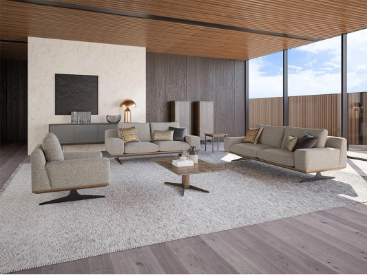 Set di divani imbottiti per il soggiorno con divano 5 pezzi, tavolino in legno e tavolino nuovo.