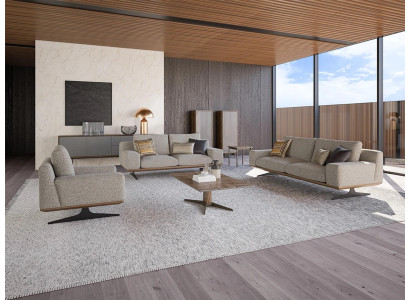 Set di divani imbottiti per il soggiorno con divano 5 pezzi, tavolino in legno e tavolino nuovo.