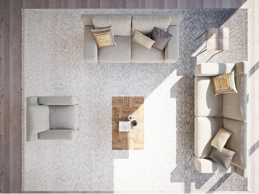 Set di divani imbottiti per il soggiorno con divano 5 pezzi, tavolino in legno e tavolino nuovo.