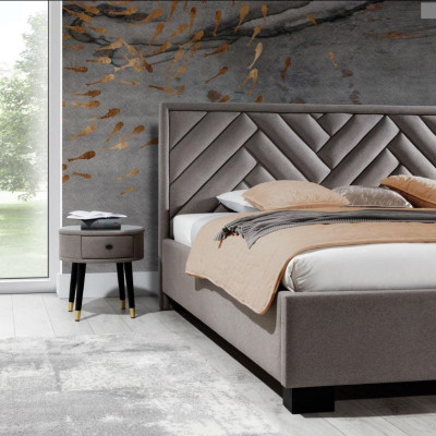 Set camera da letto grigia, letto in legno, 2 comodini, elegante, moderno, bello, nuovo, 3 pezzi.