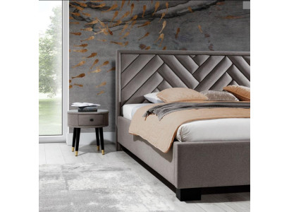 Set camera da letto grigia, letto in legno, 2 comodini, elegante, moderno, bello, nuovo, 3 pezzi.