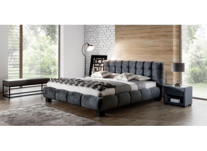 Set camera da letto Blu Letto in legno 2 comodini Stile elegante Moderno Nuovo 3 pezzi.