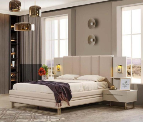Set da camera da letto di lusso completo Beige Letto 2x Comodini Moderni