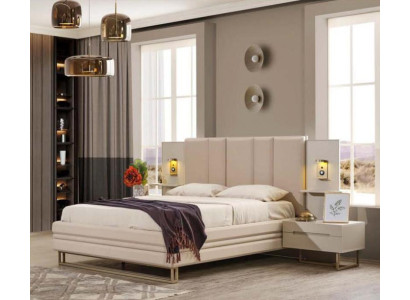 Set da camera da letto di lusso completo Beige Letto 2x Comodini Moderni