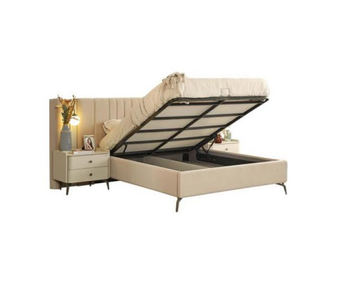Camera da letto di lusso con letto e 2 comodini, set di design per arredamento 3 pezzi.