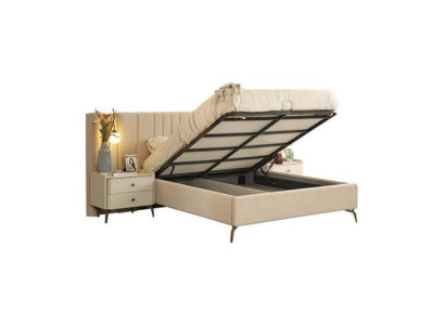 Camera da letto di lusso con letto e 2 comodini, set di design per arredamento 3 pezzi.