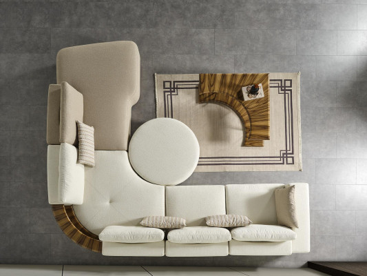 Tavolino Tavolo Tavolino da salotto Moderno Bianco Rotondo Tessuto Legno