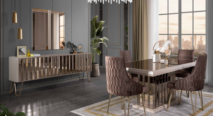 Designer Braun Sala da pranzo Set tavolo e sedie Tavolo 4 sedie 7 pezzi nuovo