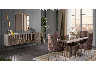 Designer Braun Sala da pranzo Set tavolo e sedie Tavolo 4 sedie 7 pezzi nuovo