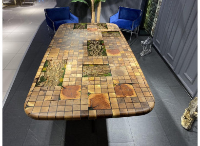 Tavolo da pranzo in resina epossidica, tavolo da pranzo in mosaico 90 cm legno marrone nuovo