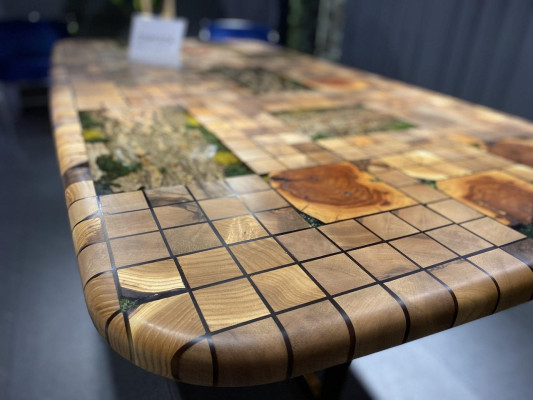 Tavolo da pranzo in resina epossidica, tavolo da pranzo in mosaico 90 cm legno marrone nuovo