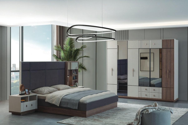 Mobili da camera da letto moderni Letto matrimoniale di lusso 2 comodini Armadio