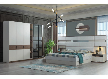 Set camera da letto bianca, letto matrimoniale, comodini, armadio, 4 pezzi, nuovo.