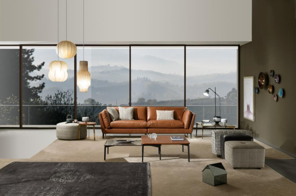 Divano 3 posti marrone design di lusso mobili soggiorno in pelle stile Prianera nuovo