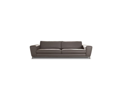 Divano moderno in pelle, divano design a tre posti grigio, divano a tre posti Prianera.