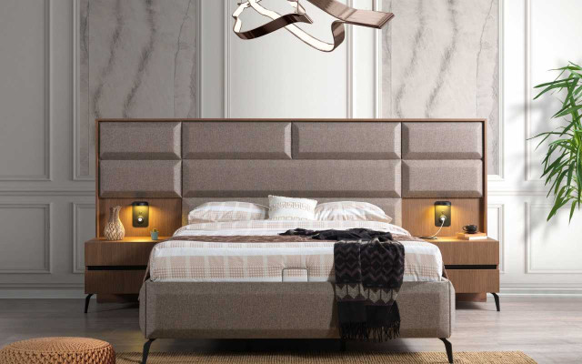 Grigio-marrone letto matrimoniale Esclusivo set camera da letto comò specchio 5 pezzi