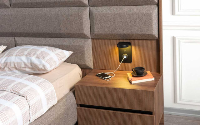 Grigio-marrone letto matrimoniale Esclusivo set camera da letto comò specchio 5 pezzi