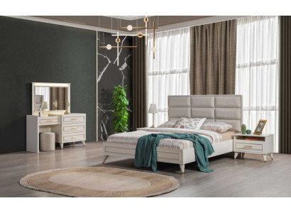 Grande set camera da letto con letto matrimoniale, toeletta, sgabello, specchio - 6 pezzi.