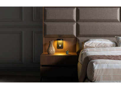 Camera da letto grigia esclusiva con letto matrimoniale e 2 comodini, set 3 pezzi