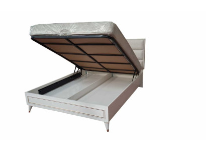Set di biancheria da letto bianca, letto matrimoniale imbottito, 2 comodini in legno, 3 pezzi.