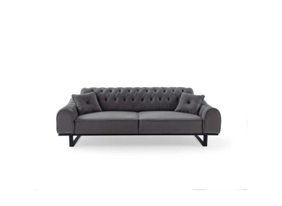 Chesterfield grigio a 3 posti, sofisticato divano a tre posti da designer per il soggiorno.