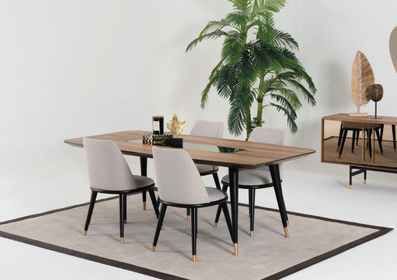 Set da pranzo con tavolo 4 sedie credenza specchio set design nuovo 7 pezzi.