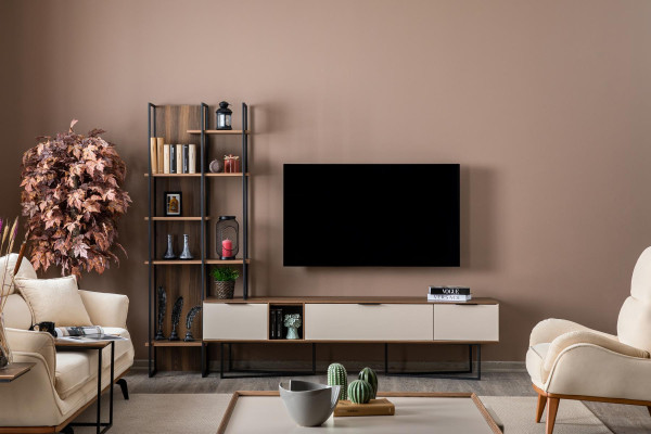 Soggiorno Mobile TV Libreria 240 cm in legno.