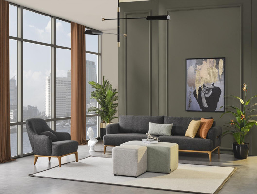 Poltrona Design di lusso Lounge grigia per soggiorno moderno in tessuto di legno.
