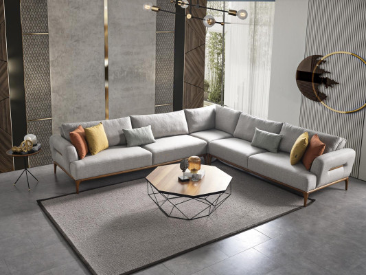 Divano ad angolo a L Soggiorno Divano Imbottito Design grigio Moderno