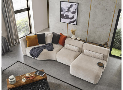 Divano a L design con struttura in legno e rivestimento in tessuto, mobili bianchi nuovi