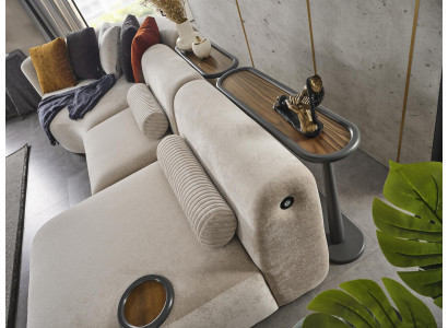 Divano a L design con struttura in legno e rivestimento in tessuto, mobili bianchi nuovi