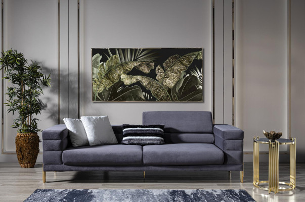 Set divano 3+1 posti design in tessuto. Moderno, nuovo, blu.