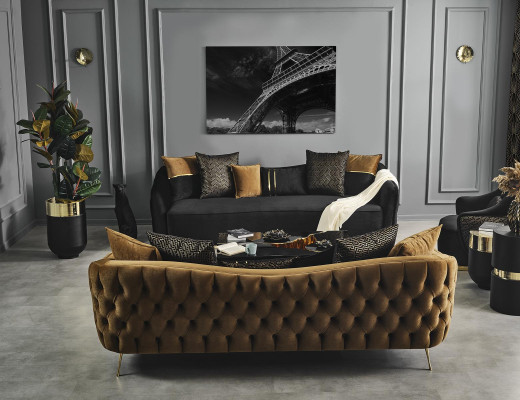 Divano 4 posti Chesterfield imbottito design lusso in legno per soggiorno.