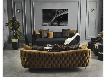 Divano 4 posti Chesterfield imbottito design lusso in legno per soggiorno.