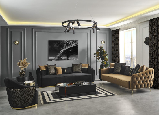 Divano 4 posti Chesterfield imbottito design lusso in legno per soggiorno.