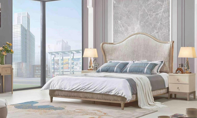 Lusso Moderno Letto 2 Comodini Letti Struttura Letto in Legno Camera da Letto Argento Nuovo